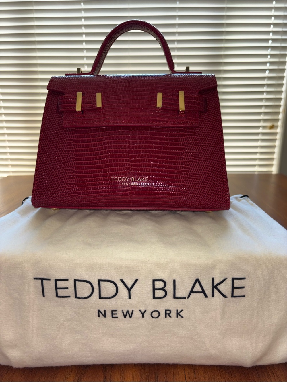 Teddy Blake New York Red Lizard-Embossed Satchel